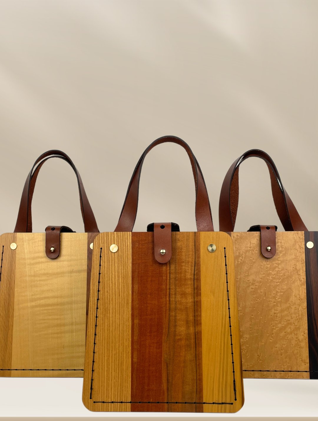 handcrafted wooden bag with leather strap